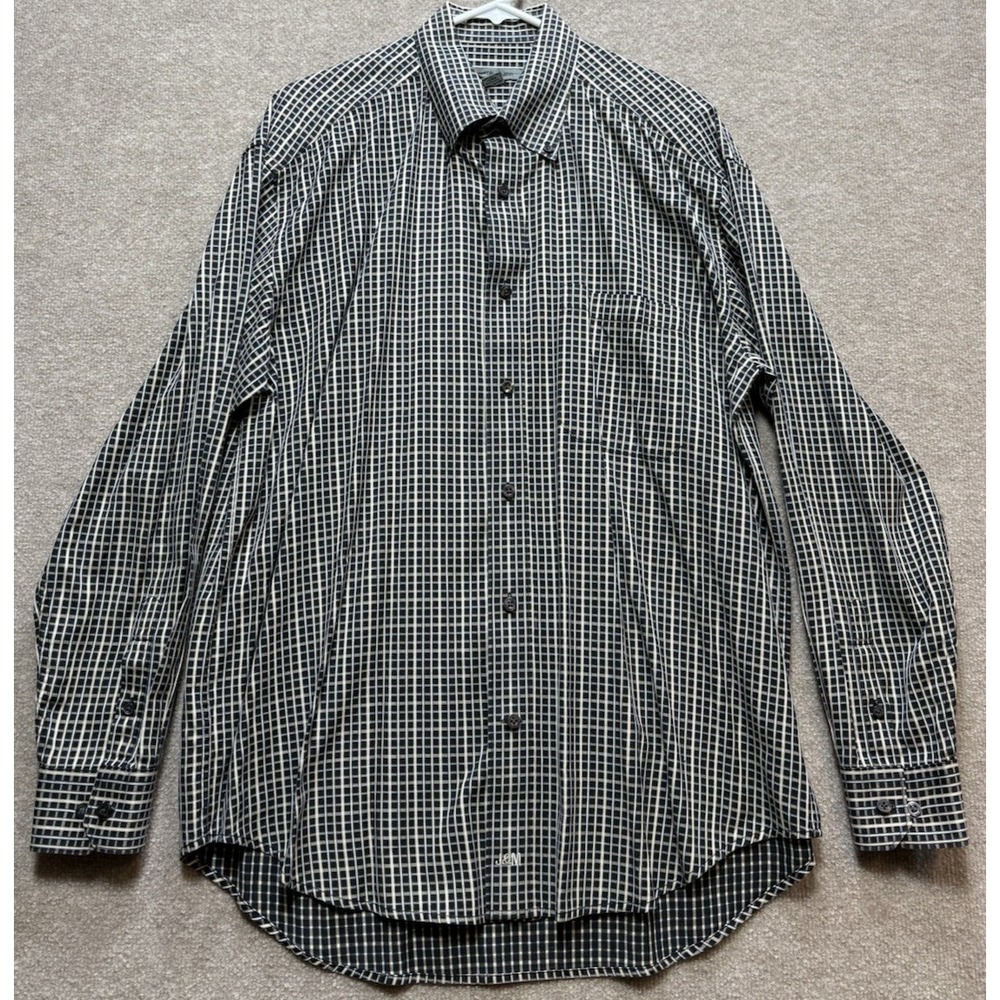 Johnson & Murphy Shirt Men's long Sleeve Button Down Black Blue Brown Checkered